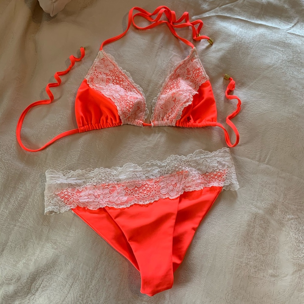 🐰🏝 Beachbunny Pink/Red/Orange Lace bikini L/S